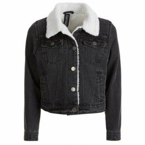 Jou Jou Big Girls Fleece-Lined Black Denim Jacket Size L NWT